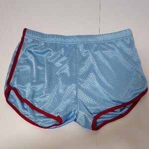 Blue Mesh Athletic Shorts, Red Trim, drawstring, lightweight,unlined Size L